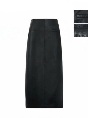 Mannala Black Sheepskin High-Waist Straight Skirt leather midi size 26 US 2/4